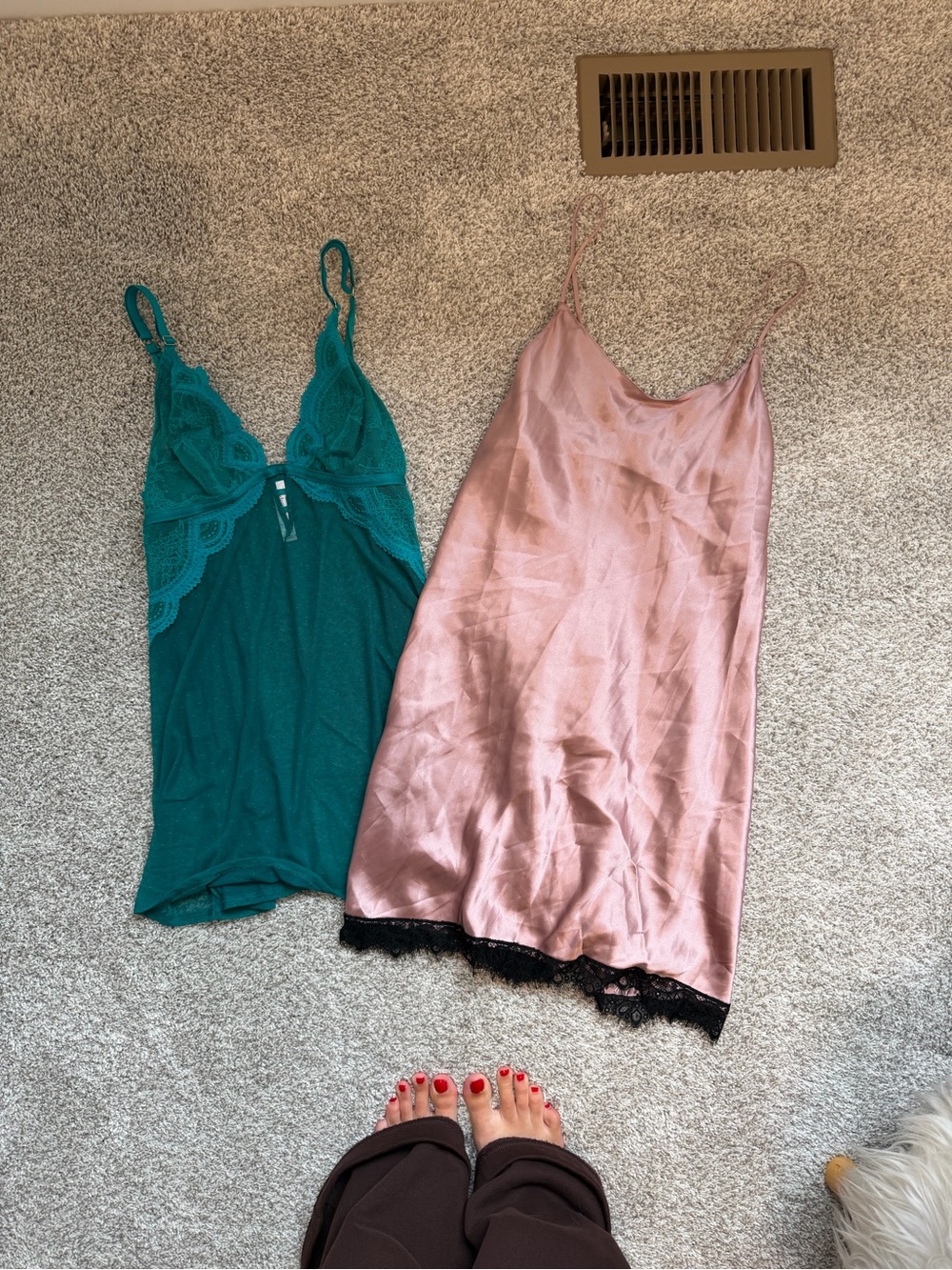 TWO Pajama Slip | One Pink with Black Lace & One Teal with Lace